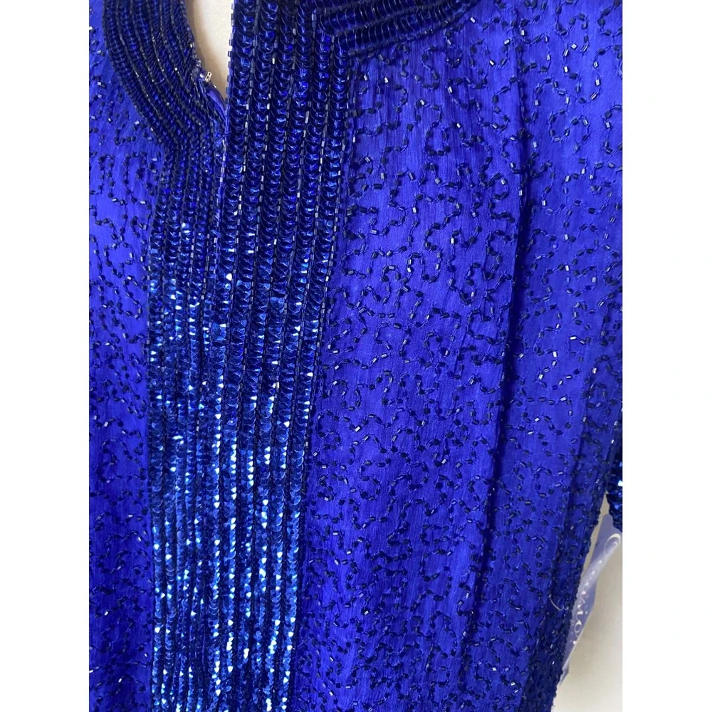 Vintage Special Occasion Royal Blue Beaded Sequin Evening Bolero Jacket NWT 90s